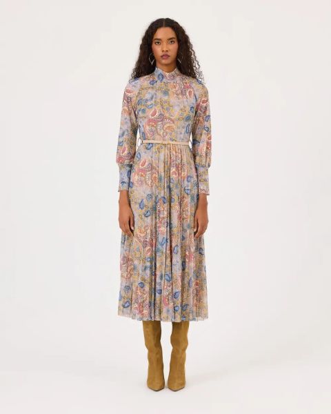 DİK YAKA KEMERLİ MİDİ BOY ELBİSE/ SEÇİL