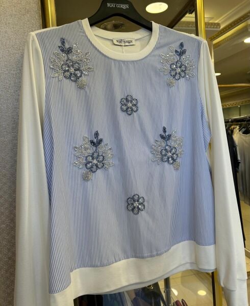 ÇİFT RENK DTY. ÖNÜ BONCUK İŞLEMELİ BLUZ/ FUAT GÜRŞEN