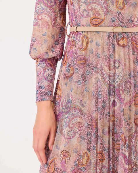 DİK YAKA KEMERLİ MİDİ BOY ELBİSE/ SEÇİL