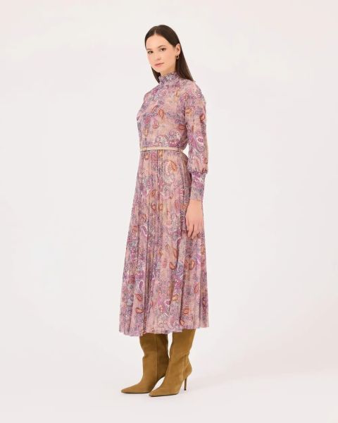 DİK YAKA KEMERLİ MİDİ BOY ELBİSE/ SEÇİL