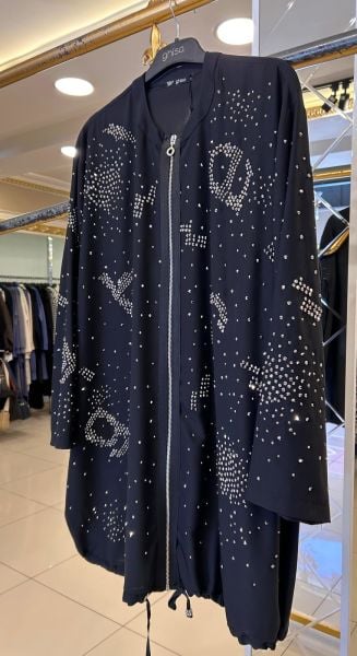 TAŞ İŞLEMELİ UZUN FERMUARLI CEKET/GHISA