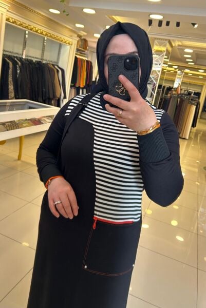 ÇİZGİ VE FERMUAR DTY. İKİ İPLİK ELBİSE /DEFRİNA 