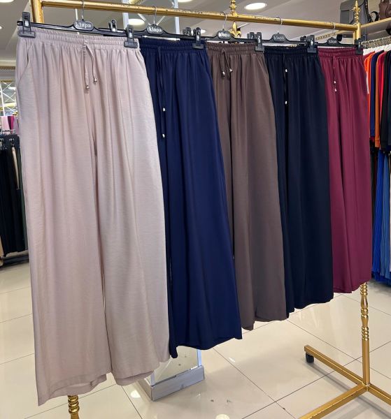 BELİ LASTİKLİ BOL PAÇA TENSEL PANTOLON/KLAPA