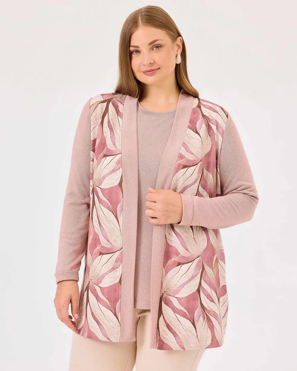 BÜYÜK BEDEN İÇ BLUZLU DESENLİ ÜST TAKIM/SEÇİL