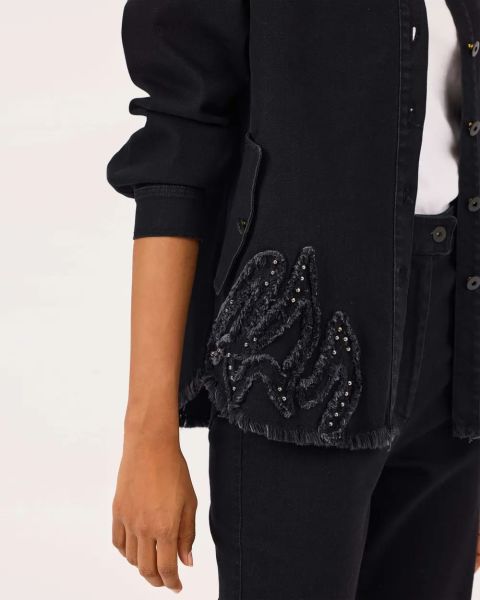 NAKIŞLI BONCUK DETAYLI DÜĞMELİ JEAN CEKET/SEÇİL