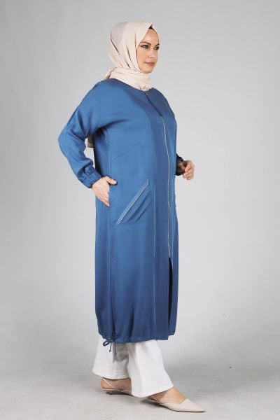 Büyük Beden Tesettür Nervür Detaylı Tensel Kap/ İndigo