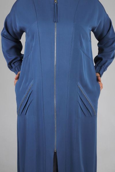 Büyük Beden Tesettür Nervür Detaylı Tensel Kap/ İndigo