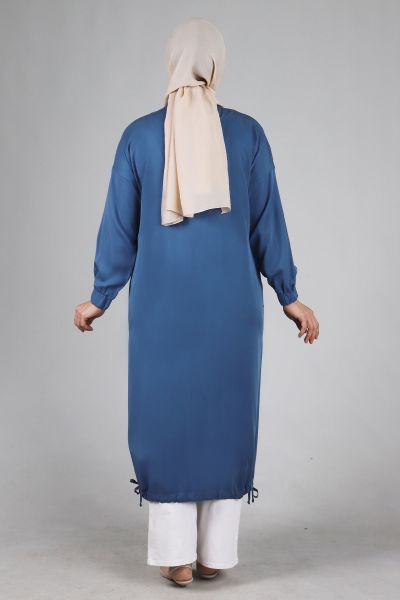 Büyük Beden Tesettür Nervür Detaylı Tensel Kap/ İndigo