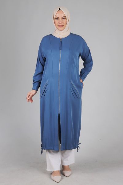 Büyük Beden Tesettür Nervür Detaylı Tensel Kap/ İndigo