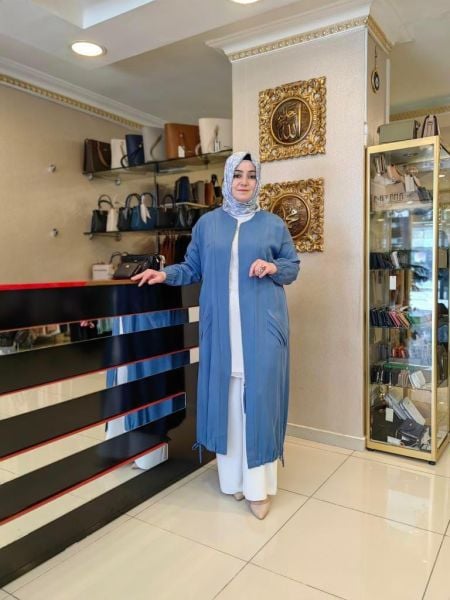 Büyük Beden Tesettür Nervür Detaylı Tensel Kap/ İndigo