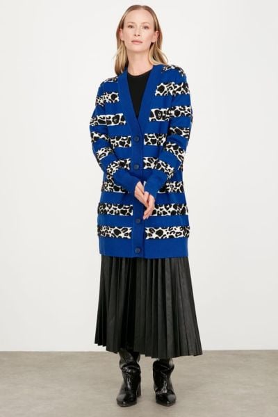 LEOPAR ÇİZGİLİ TRİKO HIRKA SAKS