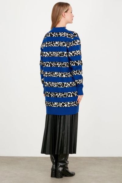 LEOPAR ÇİZGİLİ TRİKO HIRKA SAKS