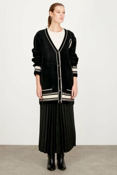 KOLEJ DETAYLI MİNK HIRKA SİYAH