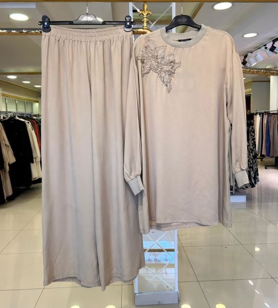 NURCAN ÇETİN/ PAYET İŞLEME DETAYLI TENCEL İKİLİ TAKIM