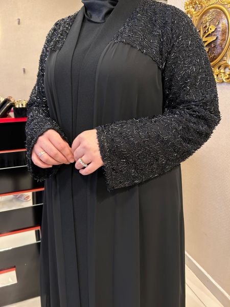 KOLLARI BONCUK İŞLEMELİ ABAYA TAKIM/NURCAN ÇETİN