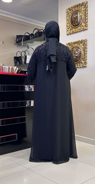 KOLLARI BONCUK İŞLEMELİ ABAYA TAKIM/NURCAN ÇETİN