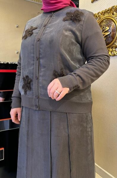 İPEK CUPRA ÇİÇEK İŞLEMELİ BLUZ VE ELBİSE TAKIM /LISSMORE 