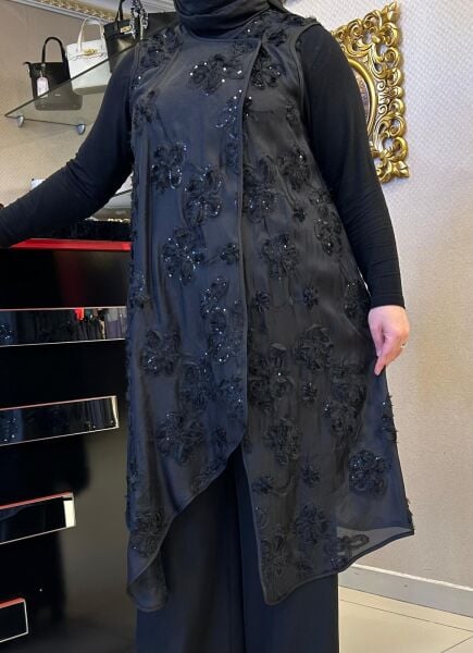 ÇİÇEK VE PUL İŞLEMELİ OVERSIZE YELEK/ SEÇİL