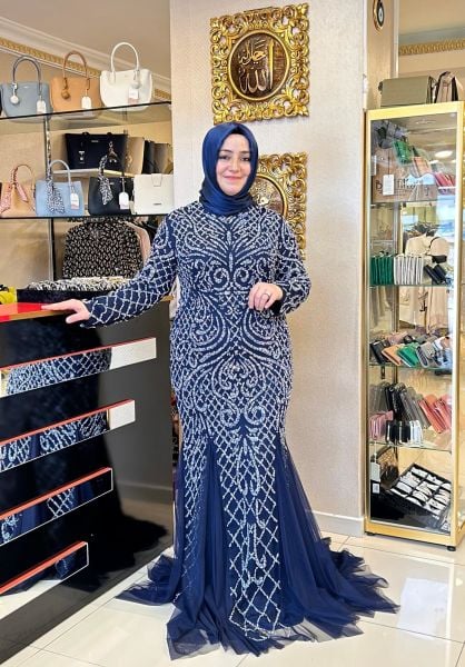 AHU BALIK ABİYE /  BEJ/ LACİVERT