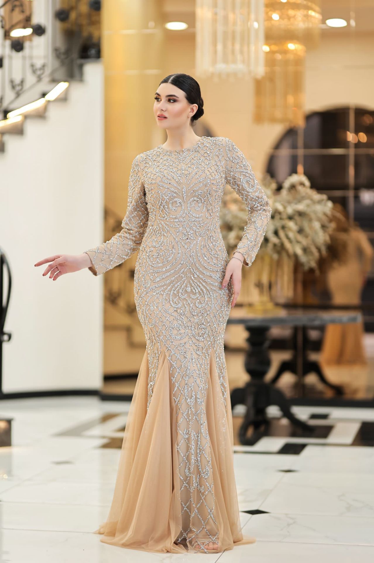 AHU BALIK ABİYE /  BEJ/ LACİVERT