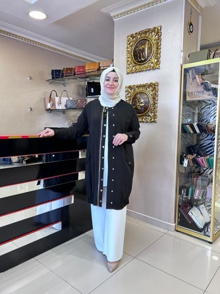 Büyük Beden Tesettür Tensel Kumaş Çıtçıtlı Kap