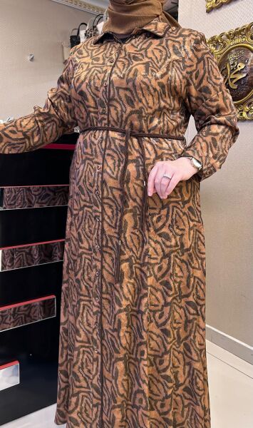 BELİ BAĞLAMA DTY. DESENLİ VİSKOZ ELBİSE/ SEÇİL