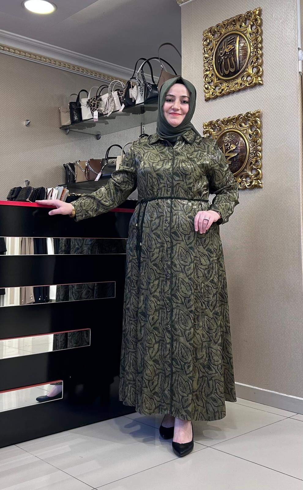 BELİ BAĞLAMA DTY. DESENLİ VİSKOZ ELBİSE/ SEÇİL