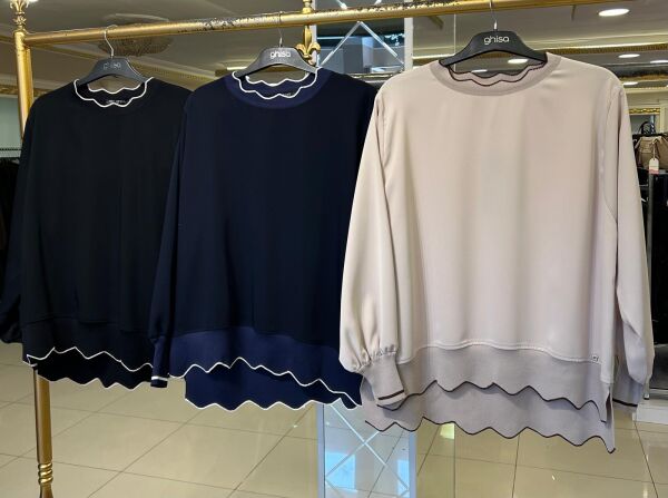 ŞERİT DTY. MERSERİZE KOMBİNLİ KREP BLUZ/GHISA 