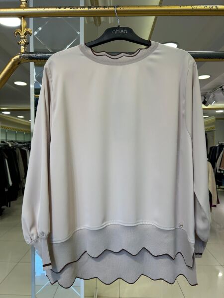 ŞERİT DTY. MERSERİZE KOMBİNLİ KREP BLUZ/GHISA 