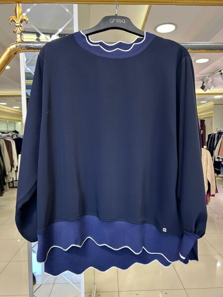 ŞERİT DTY. MERSERİZE KOMBİNLİ KREP BLUZ/GHISA 