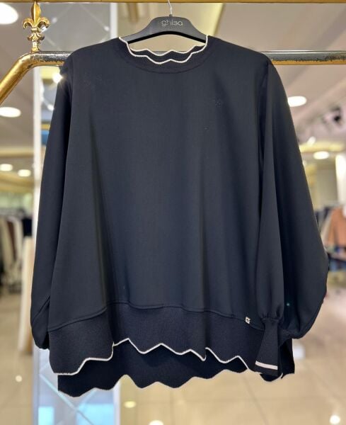 ŞERİT DTY. MERSERİZE KOMBİNLİ KREP BLUZ/GHISA 