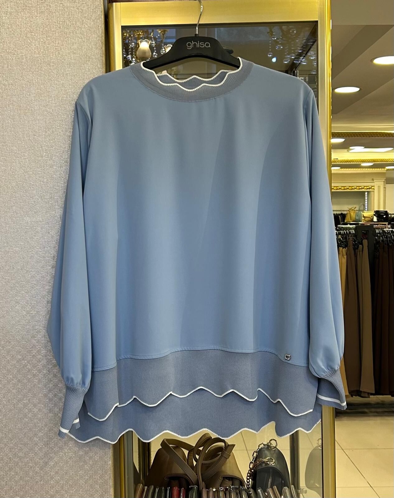 ŞERİT DTY. MERSERİZE KOMBİNLİ KREP BLUZ/GHISA 