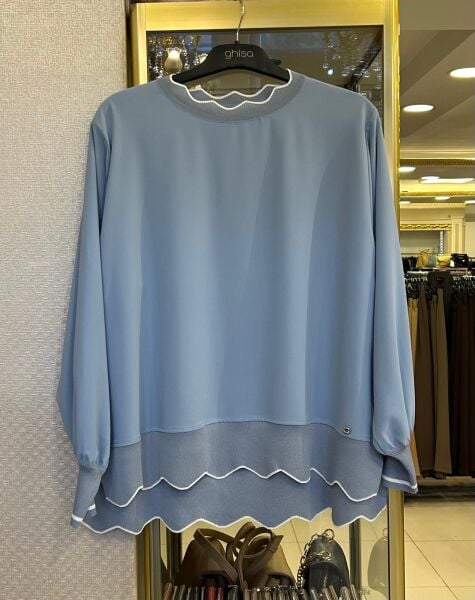 ŞERİT DTY. MERSERİZE KOMBİNLİ KREP BLUZ/GHISA 