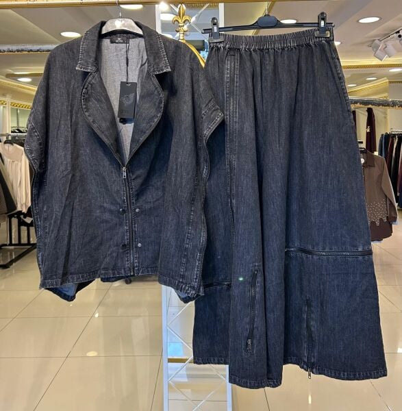OVERSIZE MODEL YELEKLİ KOT TAKIM/ GHISA 9390