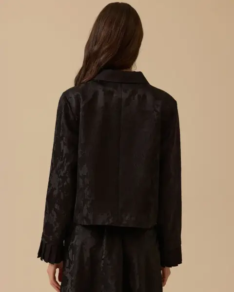 KENDİNDEN DESENLİ JAKAR KUMAŞ ETEK CEKET/ SEÇİL