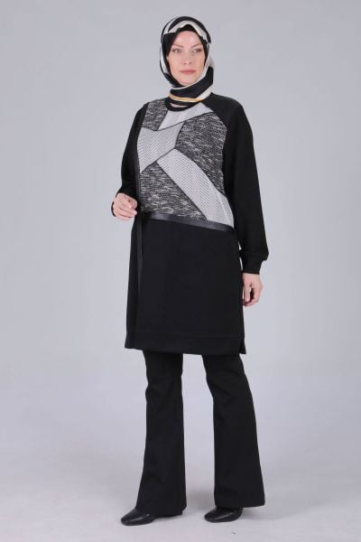 ﻿Büyük Beden Tesettür Patchwork Detaylı Tunik/Behrem