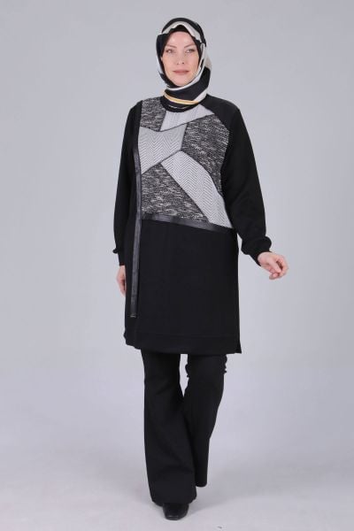 Büyük Beden Tesettür Patchwork Detaylı Tunik/Behrem