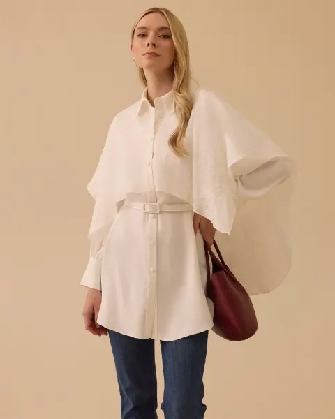 KEMERLİ PELERİN DETAYLI GÖMLEK/ SEÇİL