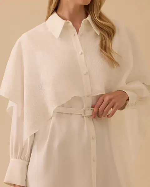 KEMERLİ PELERİN DETAYLI GÖMLEK/ SEÇİL