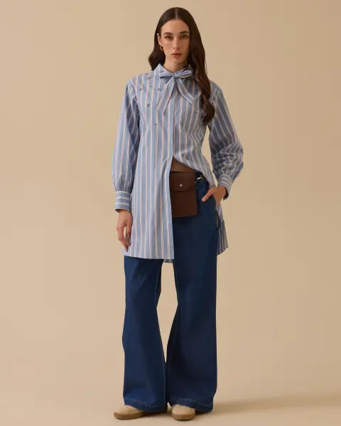 YÜKSEL BEL TEK PİLE BOL PAÇA KOT PANTOLON/SEÇİL   