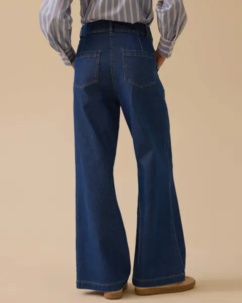 YÜKSEL BEL TEK PİLE BOL PAÇA KOT PANTOLON/SEÇİL   