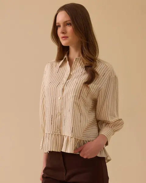 PUL DETAYLI FIRFIRLI ÇİZGİLİ GÖMLEK/ SEÇİL