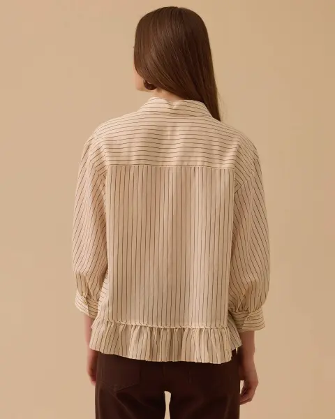 PUL DETAYLI FIRFIRLI ÇİZGİLİ GÖMLEK/ SEÇİL