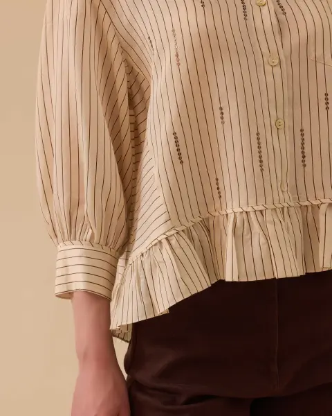 PUL DETAYLI FIRFIRLI ÇİZGİLİ GÖMLEK/ SEÇİL