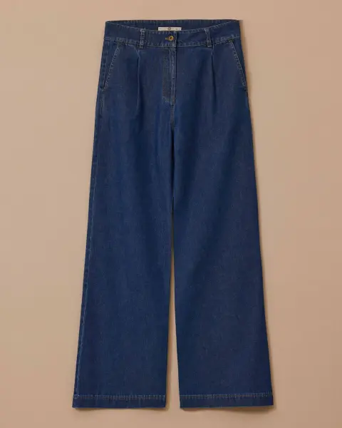 YÜKSEL BEL TEK PİLE BOL PAÇA KOT PANTOLON/SEÇİL   