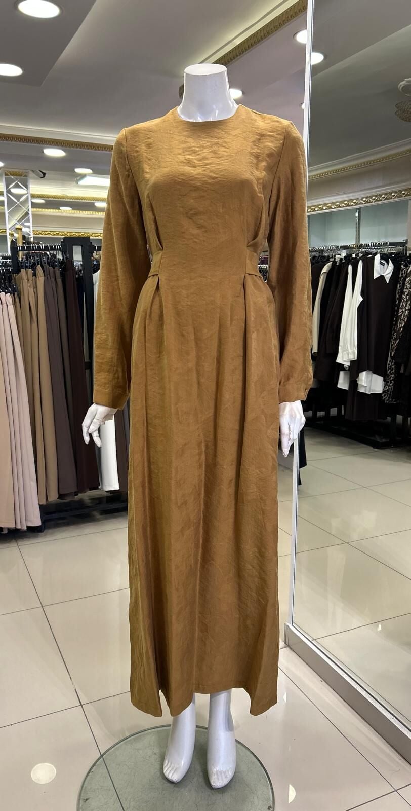 KENDİNDEN DESENLİ BELİ BAĞLAMA DTY. ELBİSE /NUSS