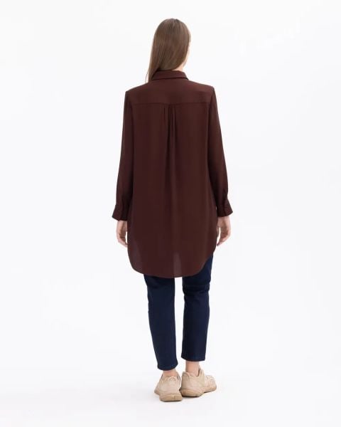 BÜYÜK BEDEN UZUN KOLLU GÖMLEK TUNİK KAHVE