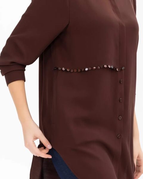 BÜYÜK BEDEN UZUN KOLLU GÖMLEK TUNİK KAHVE