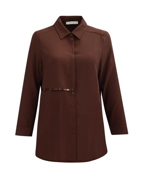 BÜYÜK BEDEN UZUN KOLLU GÖMLEK TUNİK KAHVE