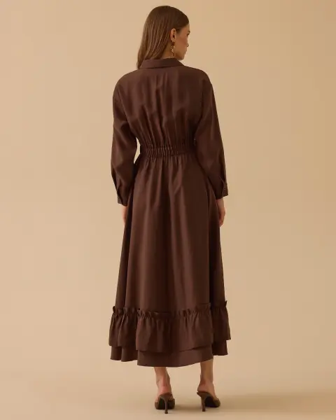 BELİ LASTİKLİ FIRFIRLI DÜĞMELİ ELBİSE /SEÇİL